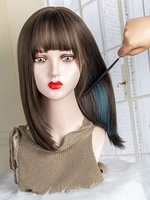 zaful Brown and Blue Two Tone Color Mid Length Synthetic Cosplay Wig