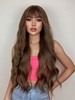 zaful Brown Color Long Wave Synthetic Wig with Bang