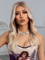 zaful Brown Dyeing Gold Long Wavy T-shaped Lace Front Synthetic Wig