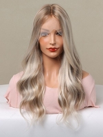 zaful Brown Golden Mixed Color Long Wave Lace Front Synthetic Wig
