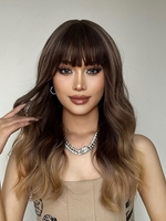 zaful Brown Gradient Color Full Bang Long Wavy Synthetic Wig