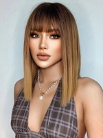 zaful Brown Gradient Color Full Bang Shoulder-length Silky Straight Synthetic Wig