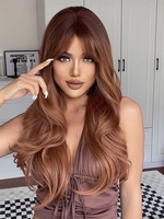 zaful Brown Gradient Color Long Wavy Synthetic Wig with Bang