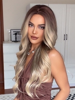 zaful Brown Gradient Gold Long Wavy Fluffy Synthetic Wig