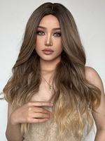 zaful Brown Gradient Gold Long Wavy Heat Resistant Synthetic Hair Wig