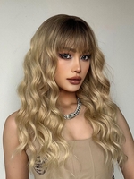 zaful Brown Gradient Golden Color Full Bang Long Wavy Synthetic Wig