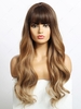 zaful Brown Gradient Golden Full Bangs Long Wavy Synthetic Wig