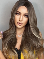 zaful Brown Gradient Golden Long Fluffy Wavy Synthetic Hair Wig