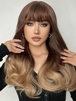 zaful Brown Gradient Golden See-through Bang Long Wavy Synthetic Wig