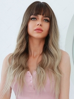 zaful Brown Gradient Golden See-through Bang Long Wavy Synthetic Wig