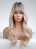 zaful Brown Gradient Golden See-through Bangs Synthetic Long Wavy Wig