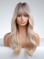 zaful Brown Gradient Golden See-through Bangs Synthetic Long Wavy Wig