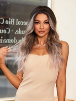 zaful Brown Gradient Gray Pink Long Wavy Synthetic Wig