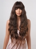 zaful Brown Gradient Light Brown Full Bangs Fluffy Long Wavy Synthetic Wig