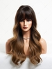 zaful Brown Gradient Light Brown See-through Bangs Long Wavy Synthetic Wig