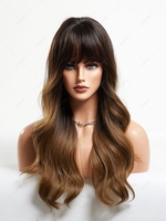 zaful Brown Gradient Light Brown See-through Bangs Long Wavy Synthetic Wig