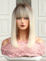 zaful Brown Gradient Platinum Color Full Bangs Shoulder-length Straight Daily Wig