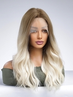 zaful Brown Gradient Platinum Lace Front Long Wavy Synthetic Wig