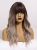 zaful Brown Gray Ombre Color See-through Bangs Long Fluffy Wavy Synthetic Wig