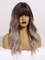 zaful Brown Gray Ombre Color See-through Bangs Long Fluffy Wavy Synthetic Wig