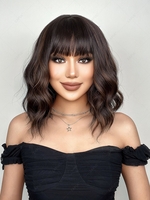 zaful Brown Highlight Full Bang Bob Wavy Synthetic Wig