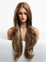 zaful Brown Highlight Light Brown Color Long Lace Front Synthetic Natural Wavy Wig