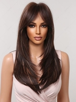zaful Brown Highlight Light Brown Middle Part Bangs Long Natural Straight Synthetic Wig