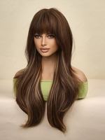 zaful Brown Highlight Light Brown See-through Bangs Long Wavy Synthetic Wig