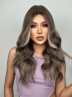 zaful Brown Highlight Long Wavy Synthetic Daily Wig