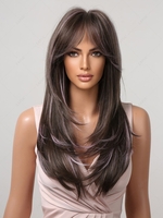zaful Brown Highlight Purple Centre Part Bangs Long Natural Straight Synthetic Wig