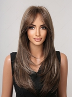 zaful Brown Highlight White Color Layered Natural Straight Synthetic Wig