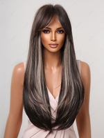 zaful Brown Highlight White Long Straight Side Bangs Synthetic Wig