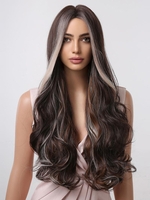 zaful Brown Highlight White Long Wavy Synthetic Wig