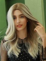 zaful Brown Mixed Blonde Fluffy Wavy Party Synthetic Wig
