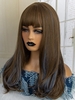 zaful Brown Mixed Blue Natural Straight Full Bangs Long Synthetic Wig
