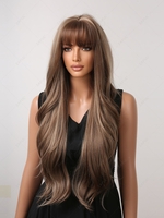 zaful Brown Mixed Color Long Natural Wavy See-through Bangs Synthetic Wig