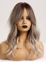 zaful Brown Mixed Platinum Color Middle Part Bangs Long Wavy Synthetic Wig