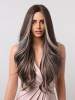 zaful Brown Mixed White Wavy Long Synthetic Wig