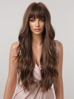 zaful Brown See-through Bangs Long Wavy Synthetic Wig