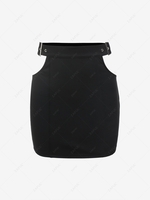 ZAFUL Buckle Studded Pelvic Cutout Mini Skirt M Black
