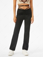 ZAFUL Bulit-in G-string Tie-around Boot Cut Pants S Black