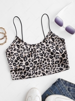 ZAFUL Bungee Straps Velvet Leopard Print Crop Cami Top L Leopard