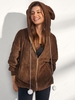 ZAFUL Bunny Ear Hooded Drop Shoulder Plush Coat S Deep coffee