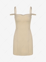 ZAFUL Bustier Cold Shoulder Tie Back Mini Dress S Light coffee
