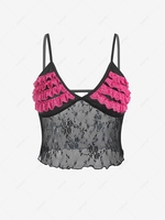 ZAFUL Bustier Frilled Lace Panel Cami Top M Black