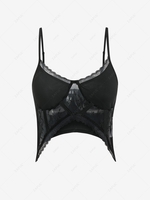 ZAFUL Bustier Lace Trim Mesh Tails Cami Top S Black
