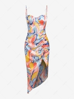 ZAFUL Bustier Ruched Swirls Print Cami Midi Dress S