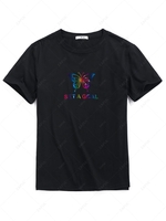 ZAFUL Butterfly Colored Foil Print T Shirt S Black