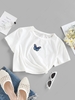 ZAFUL Butterfly Embroidery Crop T Shirt Xl White
