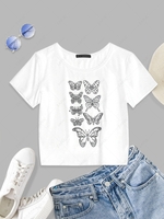 ZAFUL Butterfly Pattern Short Sleeve T-shirt S White